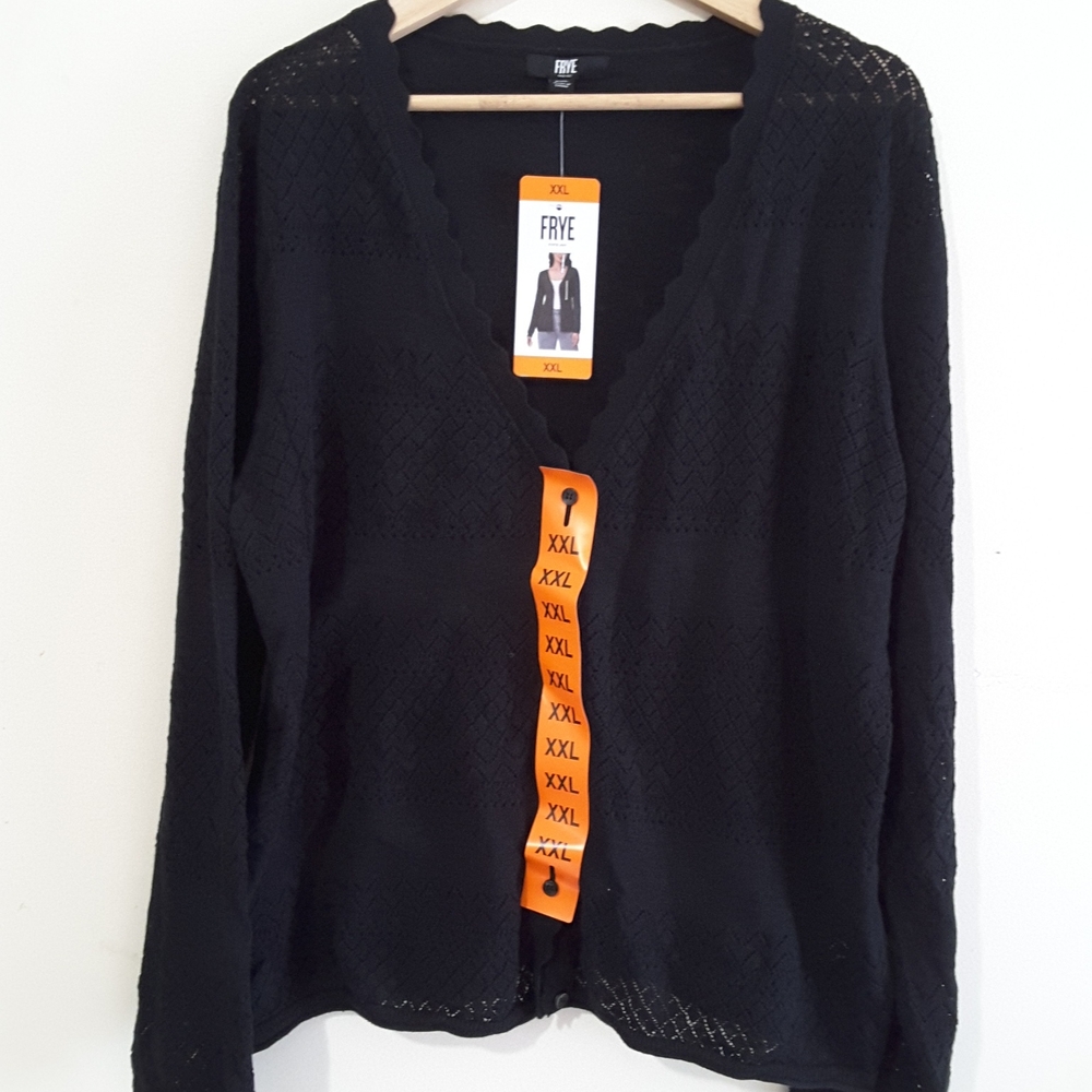 Frye Black Cardigan Sweater Open Front Knit
